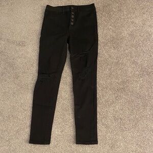 American Eagle Outfitters Black Skinny Button Fly Ripped Jeans